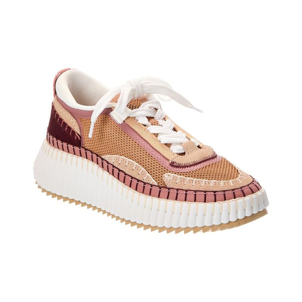 Chloé Nama Suede-Trim Sneaker, Brown